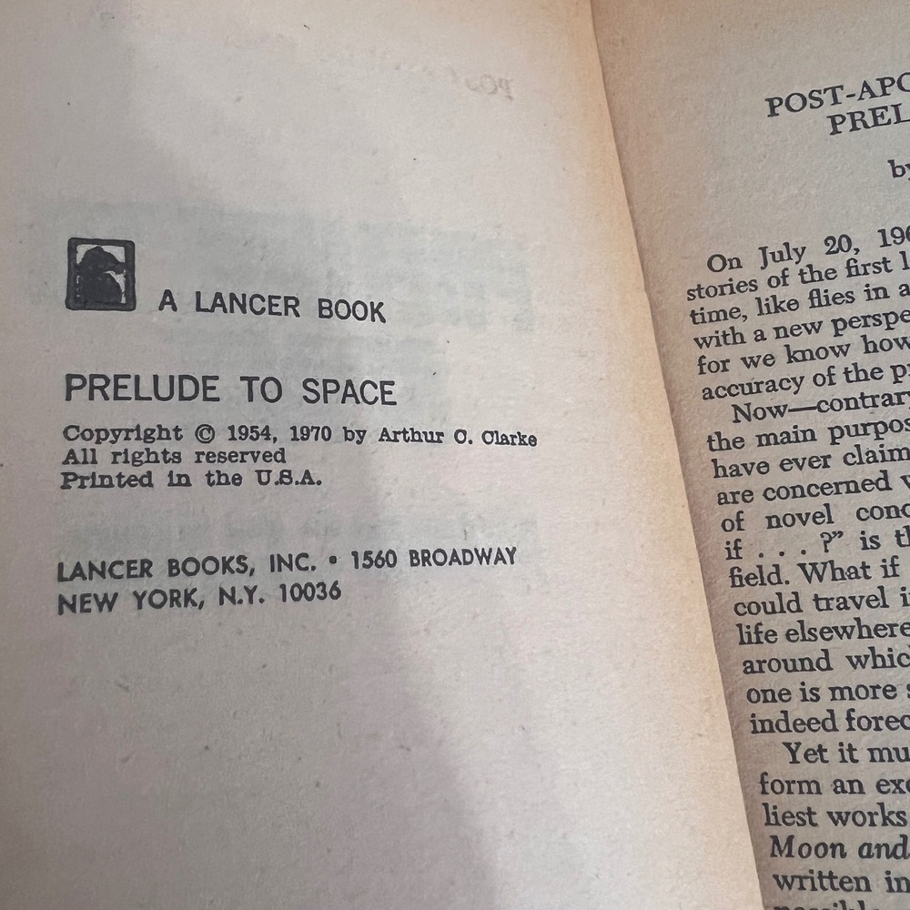 Arthur C Clarke Prelude to Space 1970 Lancer Books Vtg Sci-Fi Paperback Silver - Picture 4 of 5